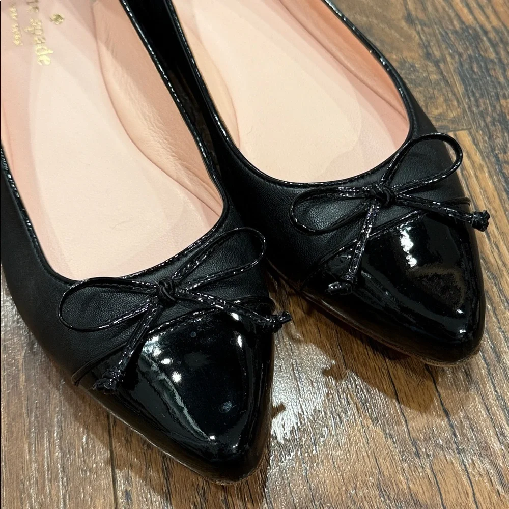 Kate Spade Black Patent Flats with Bow Detail